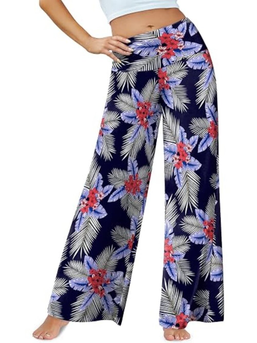 "Island Flowers" LNC Stretchy Wide Leg Lounge Palazzo Flat Front Pants 3XL